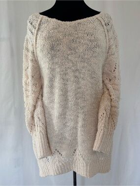 Anthropologie Pilcro Cream Boho Sweater Dress Oversized Cozycore Chunky Knit SM